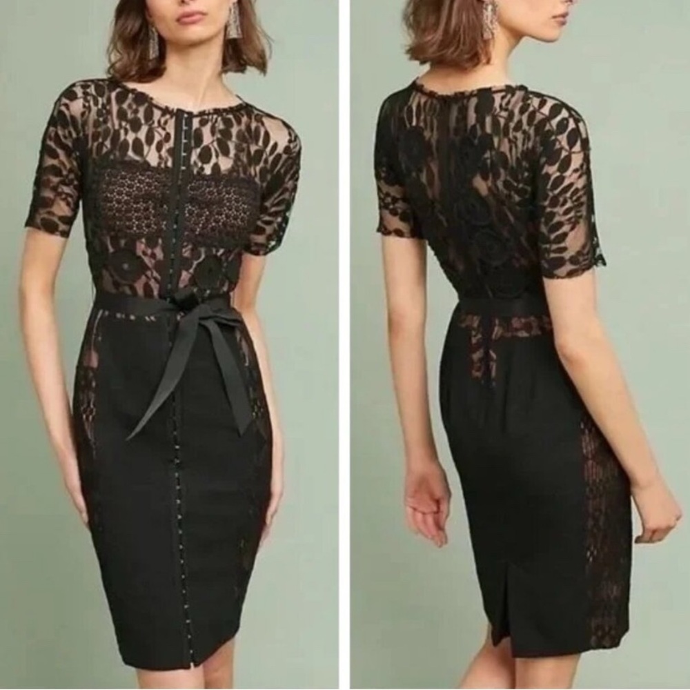 ANTHROPOLOGIE x BYRON LARS •RARE• Beguile Black Carissima Lace Dress Size 6
